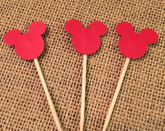 Red Mickey Mouse Cupcake Toppers: Handmade Food Picks, Set of 12