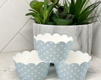 Baby Blue Polka Dot Cupcake Wrappers: 12-Piece Shower Decor