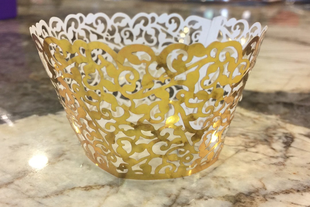 10 Metallic Gold Cupcake Wrappers Gold Cupcake Liners, Gold Foil Cupcake Wrappers, Gold Lace