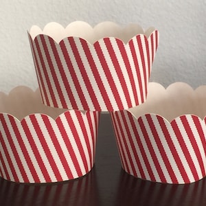 10 Red and White Striped Cupcake Wrappers: Holiday Carnival Party