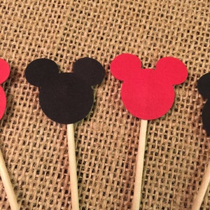 Mickey Mouse Cupcake Toppers: Red & Black 1st Birthday Picks
