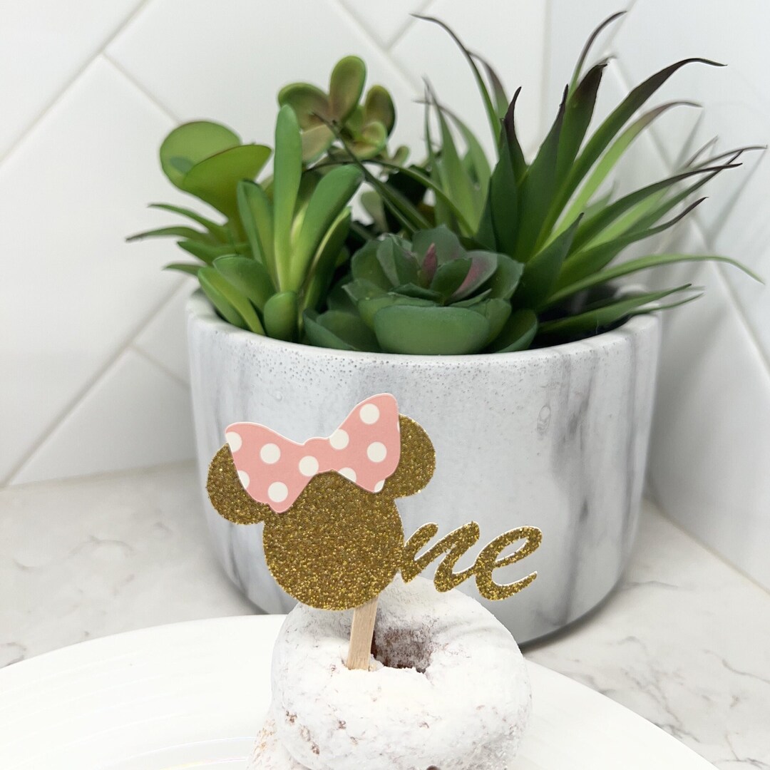 Pink and Gold Minnie Cupcake Topper First Birthday Cupcake Toppers One ...