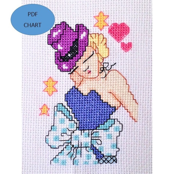 Burlesque Rockabilly Glamour Girl cross stitch Instant digital Download PDF Pattern/chart