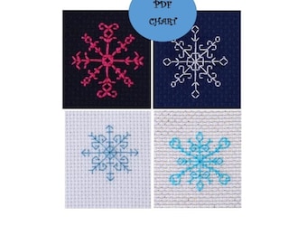 Snowflake mini cross stitch designs set of 4 Instant Download PDF Pattern/chart