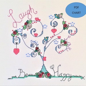 Boom kruissteek Love sampler Instant digitale download PDF Patroon/grafiek