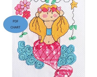 Gráfico de punto de cruz de sirena/Descarga digital instantánea /Patrón PDF/