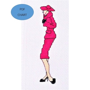 1950&#39;s lady fashion small illustration cross stitch instant digital download PDF chart/pattern