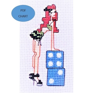 Patrón/gráfico en PDF de chica burlesca pin-up rockabilly para bordado en punto de cruz. Descarga digital instantánea.