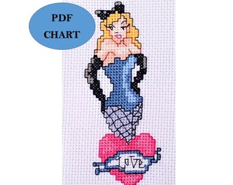Burlesque 50's style retro pin up girl cross stitch Instant digital Download PDF Pattern/chart