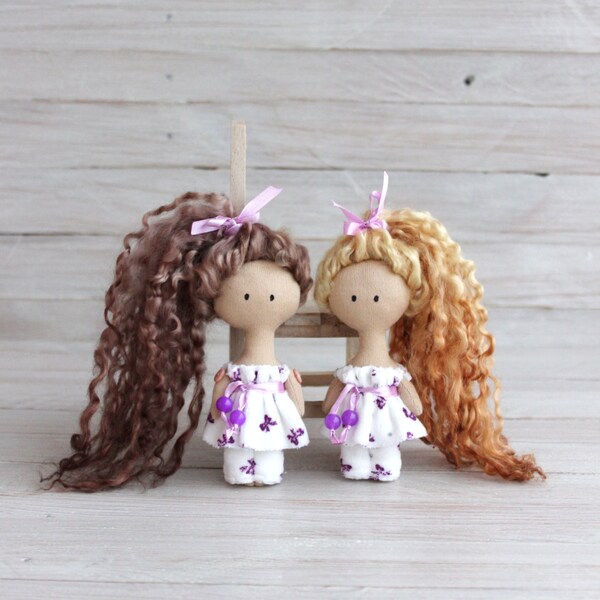 Rag doll in pajamas, Doll in white pajamas, textile doll, doll brown hair, gift for Christmas, gift for girls