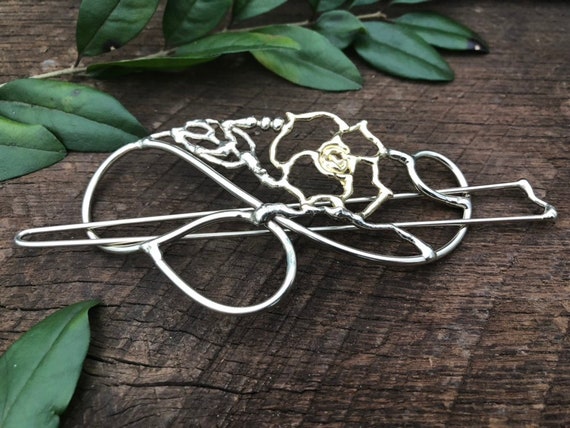 Two Tone Rose Barrette Bun Cage Hair Clip Hair Pin Bridal Etsy