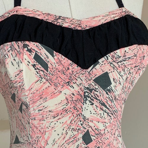 1950s Swimsuit Black and Pink Pinup Style Vintage Etsy