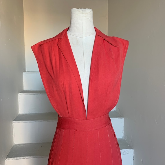 Swing 1940s Coral Rayon Pinafore WWII Swing Dance
