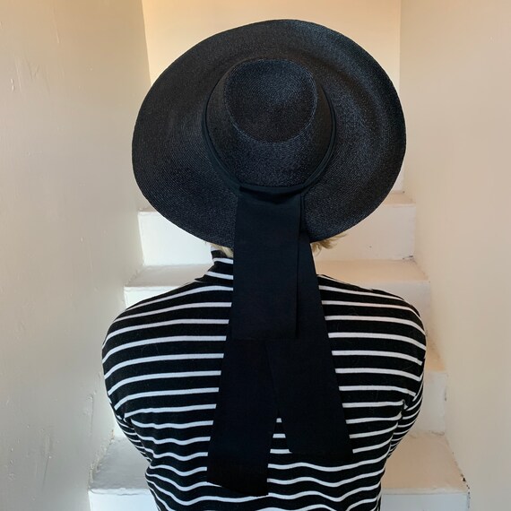 Gorgeous Inky Black Fine Straw Structured Wide Bri