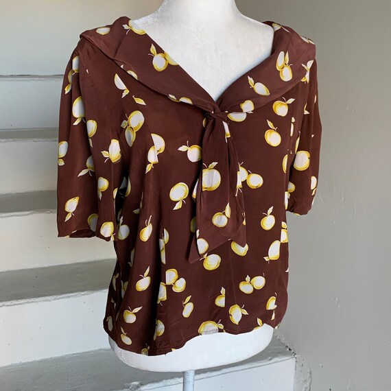 1930s Rayon Apple Print Sailor Style Blouse Vintag