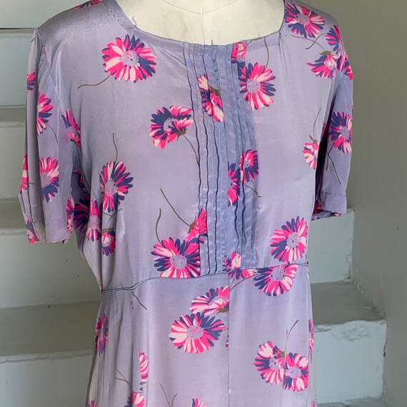 1930s Silky Rayon Floral Day Dress Purple and Pink