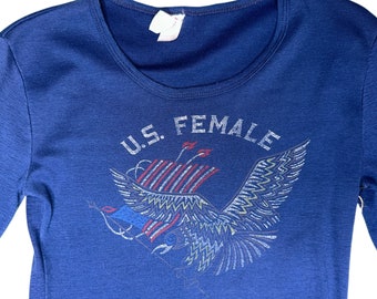 1970s Long Sleeve "U.S. Female" Graphic Tee feat. Eagle and Flag, GREAT VINTAGE GRAPHIC!