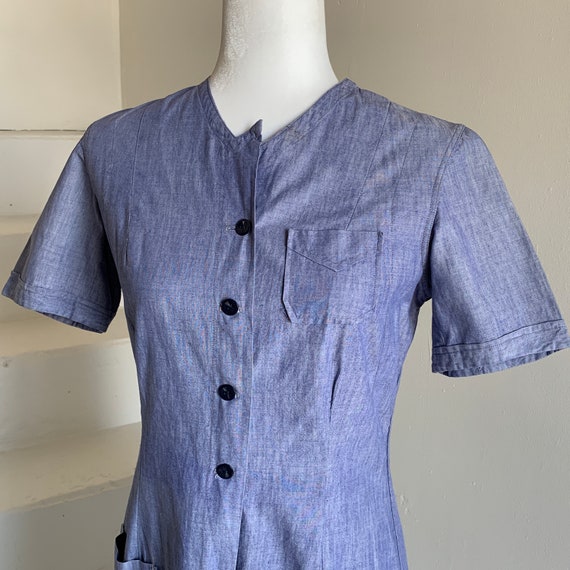 1930s Chambray Dress Uniform Dress Day Dress 36 Bu