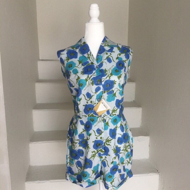 1960s Floral Romper NOS Unworn Tags On Cotton Floral Vintage 42 Bust