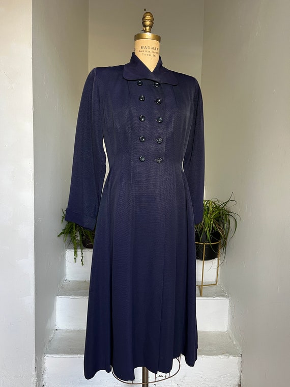 1940s Navy Blue Textured Rayon Gabardine Double B… - image 2