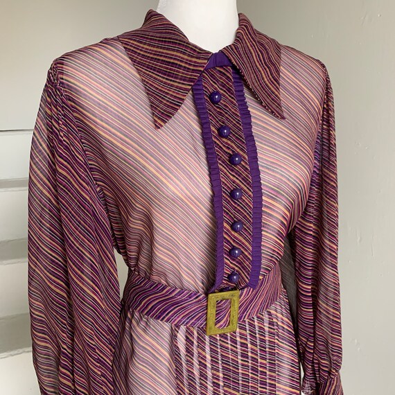 OMG WOW 1940s Striped Balloon Sleeve Sheer Rayon S