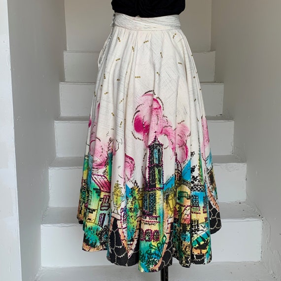 1950s Mexican Hand Painted Circle Skirt Sequined C