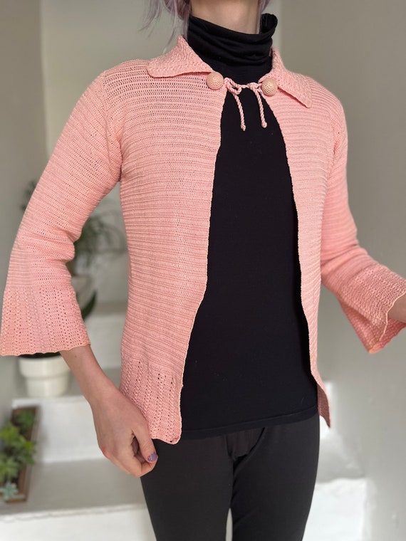 Sweet 1920s Baby Pink Hand Knit Sweater Bed Jacke… - image 1