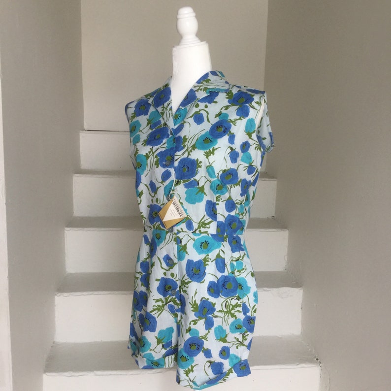 1960s Floral Romper NOS Unworn Tags On Cotton Floral Vintage 42 Bust