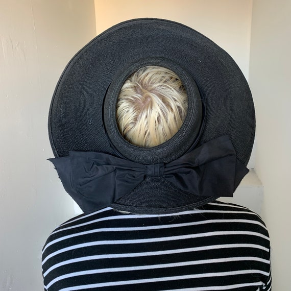 1940s Fine Straw Open Crown Hat Vintage Black Sun
