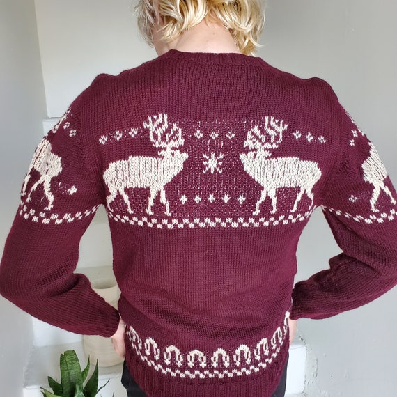 Vintage 1950s Red Reindeer Sweater Mid-century Nordic Winter 