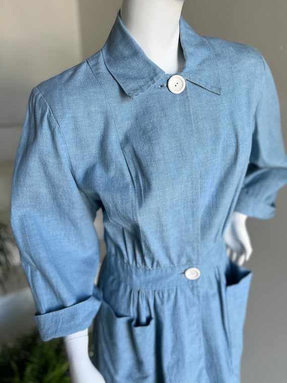 Rare 1940s Light Denim 3/4 Length Jacket Pockets … - image 1