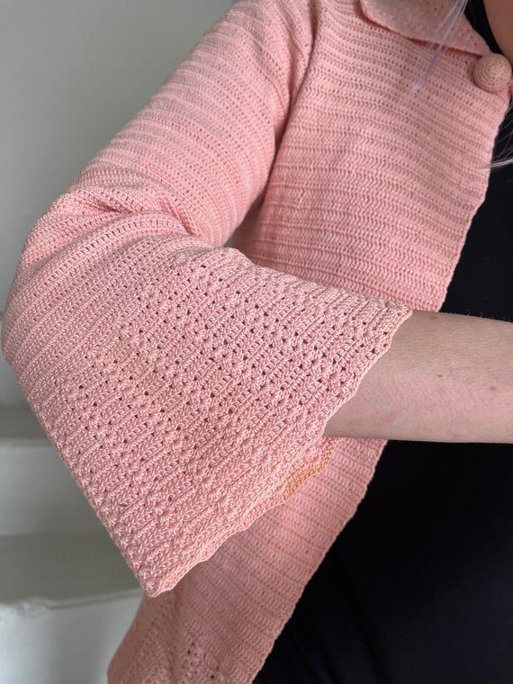 Sweet 1920s Baby Pink Hand Knit Sweater Bed Jacke… - image 3