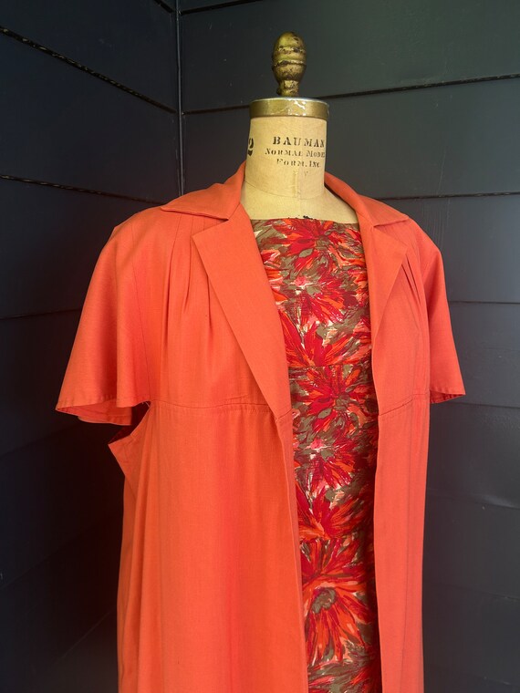 MCM Bright Orange Floral Dress and Duster Set Amaz