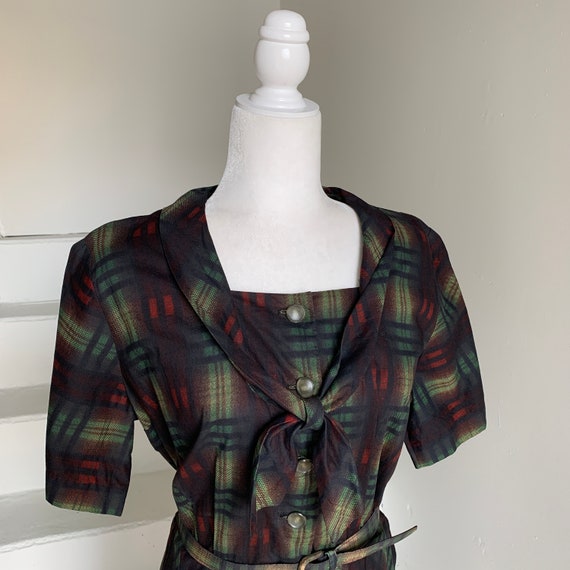 Darling 1950s Plaid Dress With Bow and Matching Be