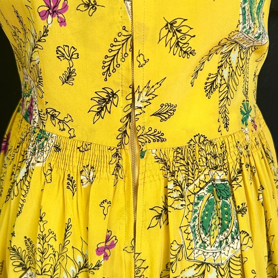 1940s Vivid Yellow Floral Rayon Flutter Sleeve Dr… - image 5