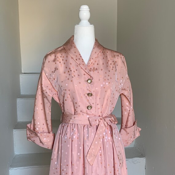 Lovely 1940s Pink Dotted Hostess Robe by Paulette