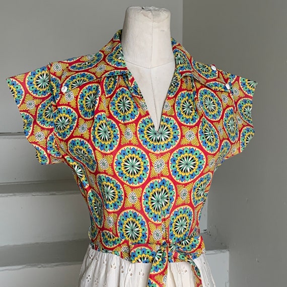 1930s Feed Sack and Eyelet Tiered Dress Dust Bowl