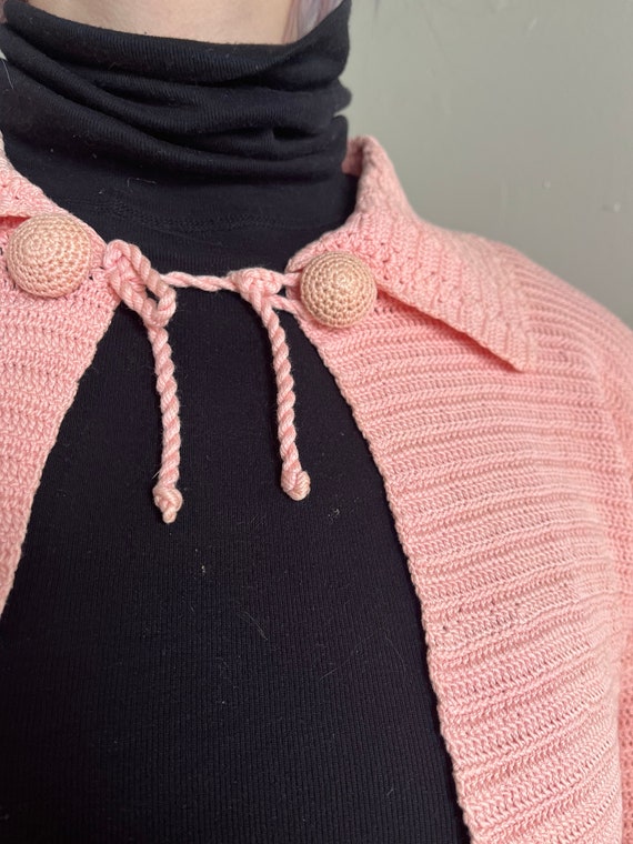 Sweet 1920s Baby Pink Hand Knit Sweater Bed Jacke… - image 5