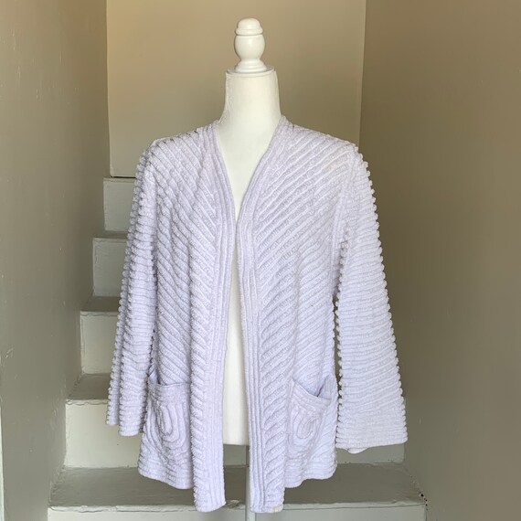 1940s Chenille Beach Jacket White Cotton Vintage S