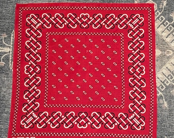 Czerwona bandana Vintage Tiger Brand WPL 9939 | Lata 40. i 50. XX wieku, szybkoschnąca, w całości z bawełny | Geometryczny wzór, wyprodukowana w USA, szalik roboczy w stylu western