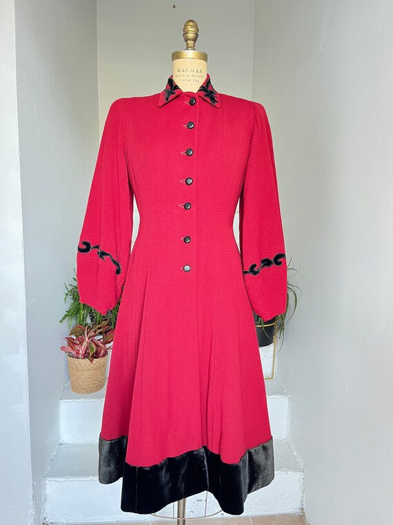 1950s Black Velvet Belted Princess Coat | XS/S