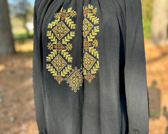 1930s Rayon Crepe Czechoslovakian Embroidered Blouse