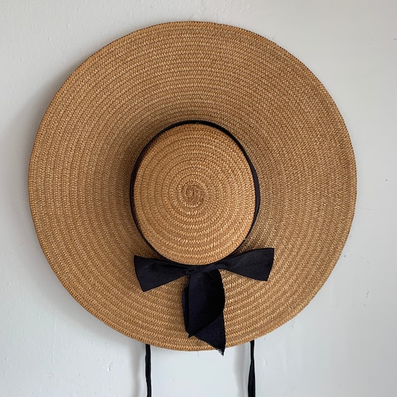 Beautiful 1930s Straw Wide Brimmed Sun Hat 22 Vint