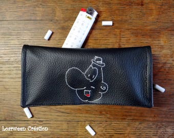 Personalized faux leather tobacco pouch.