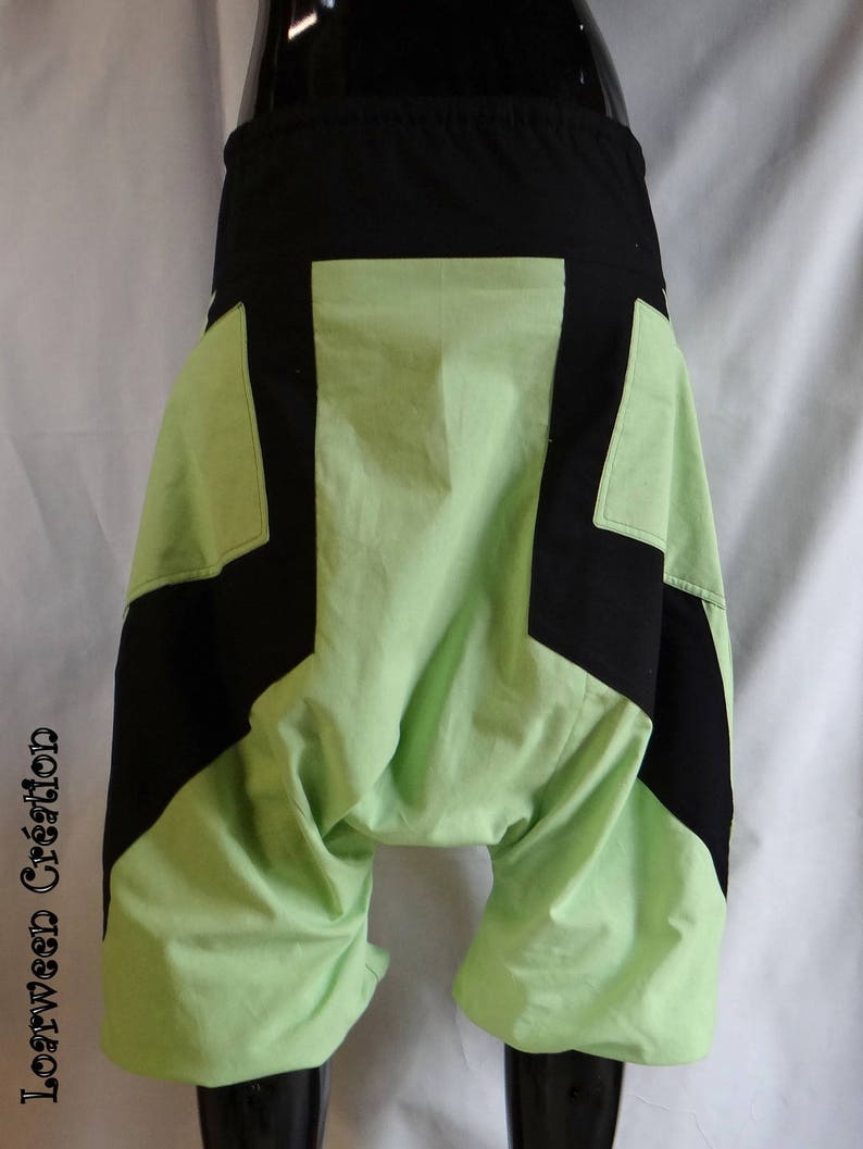 Sarouel court homme vert pomme et noir, taille personnalisable. image 4