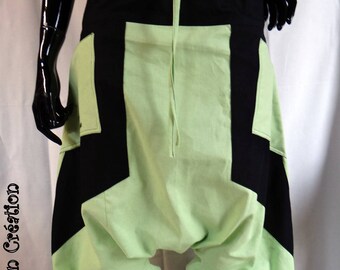 Sarouel court homme vert pomme et noir, taille personnalisable.