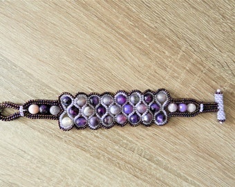 SOLD  Amethyst Bracelet Purple Violet Lavender Agate Bracelet Gemstone Bracelet Seed Beads Beadwoven Bracelet