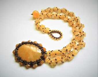Honey Gold Light Yellow Natural Healing Crystals & Gemstone Necklace All Year Jewelry Handwoven Bezel Pendant Necklace