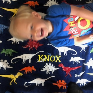Kids Personalized Beach Towel Blue with Dinosaurs, toddler pool towel with name, baby beach towel personalized, Dinosaur design, embroidered