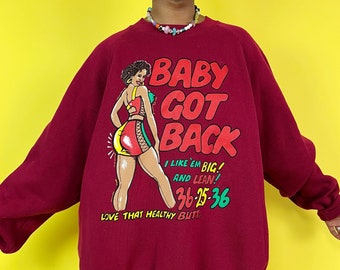 RARE 1990's Sir-Mix-A-Lot Crew Neck Sweatshirt 3XL Adult - Burgundy Graphic Hip Hop Baby Got Back Pullover - Plus Size Vintage Streetwear